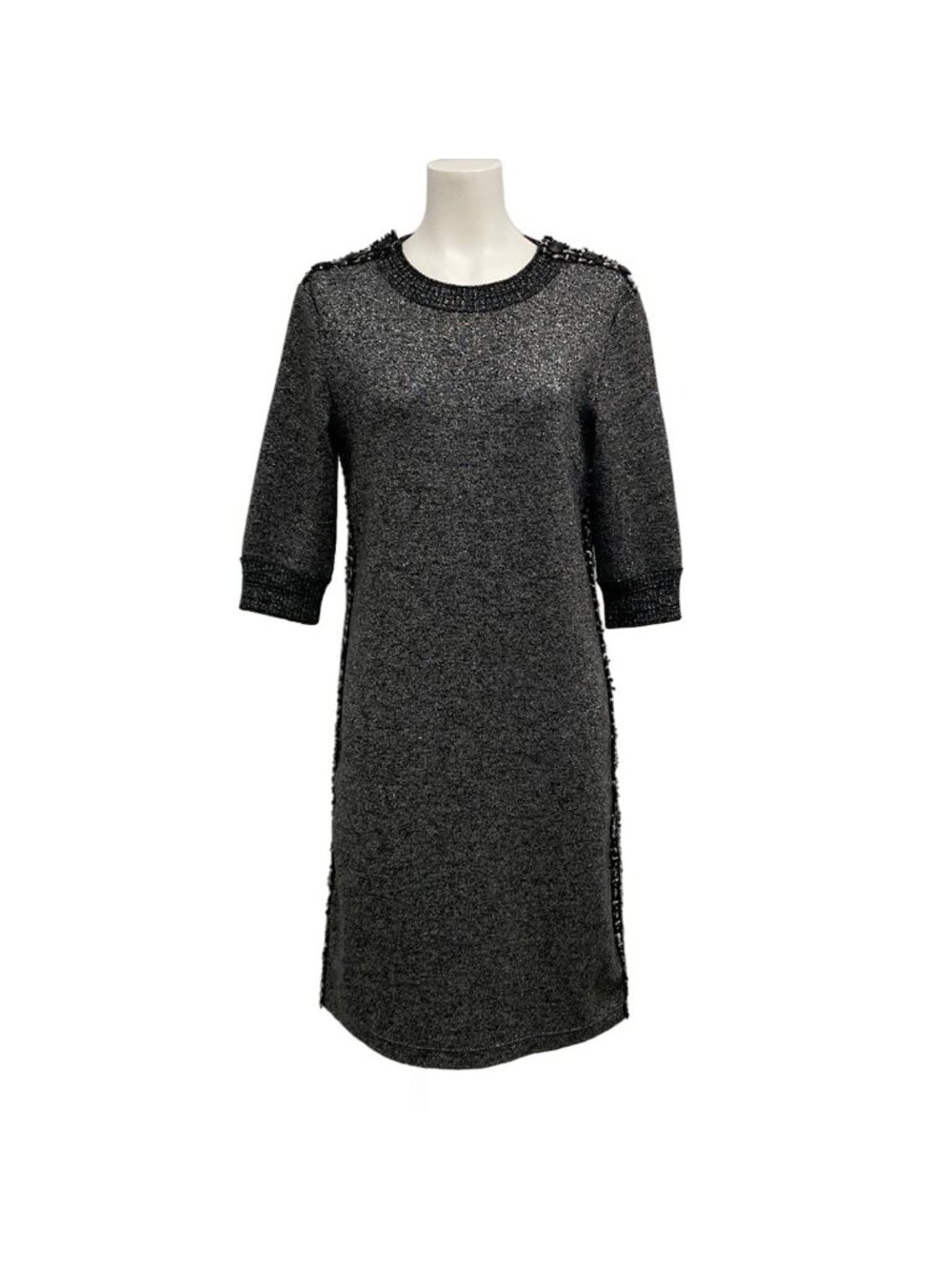 Chanel Dress S Gray Black Wool